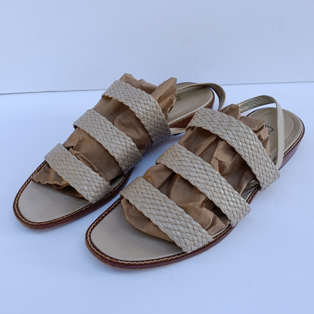 Paloma Made In Italy Vintage Woven Strappy Slingback Oyster Pearl Metallic